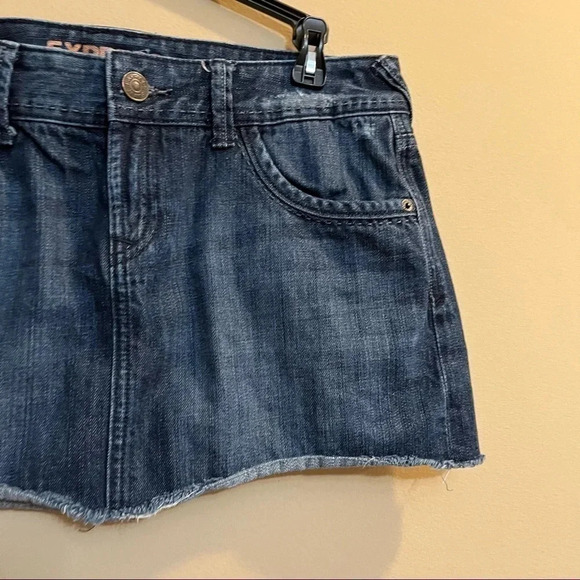 Express Vtg y2k Micro Mini Skirt Denim Jean Low Rise Preppy Sz 6 - Picture 3 of 9
